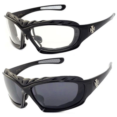 2 Pairs Motorcycle Padded Foam Driving Glasses Sunglasses - Clear & Smoke C49 - Image 1 of 4