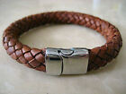 Brown 10MM Napa Bolo--Men's Leather Bracelet-Stainless Steel Magnetic Clasp-