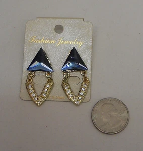 Fashion Jewelry Earrings Drop Dangle Blue Triangle Rhinestones Push Backs - Picture 1 of 2