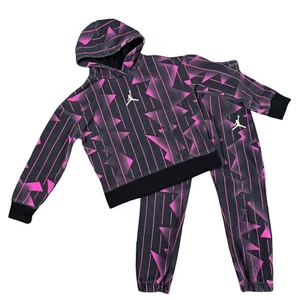 Jordan Kids Geometric & Stripe Print Fleece Hoodie Jogger Set Black/Pink M 10-12 - Picture 1 of 23
