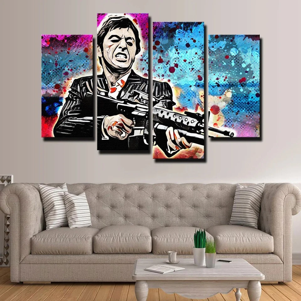 Scarface Movie Al Pacino Tony Montana Gangster 4 Piece Panel Canvas Wall Art - Image 1 of 1