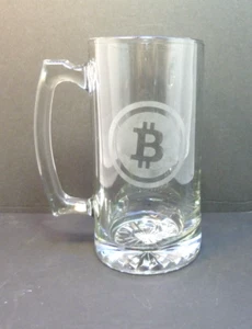 Bitcoin Bierbecher Glas mit Säuregravur tolle Geschenkidee 26 Unzen - Bild 1 von 4
