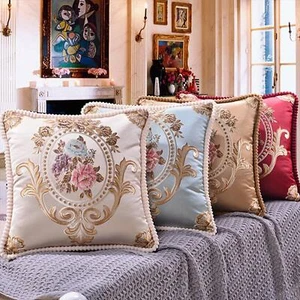 European Throw Pillow Cover Square Cushion Cover 18 x 18 inch Floral Embroidered - Picture 1 of 24