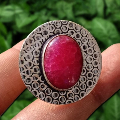 Gift For Her 粉色红宝石宝石戒指 925 镀银惊人珠宝 美国 尺寸 9.5 — 第 1/4 张图片