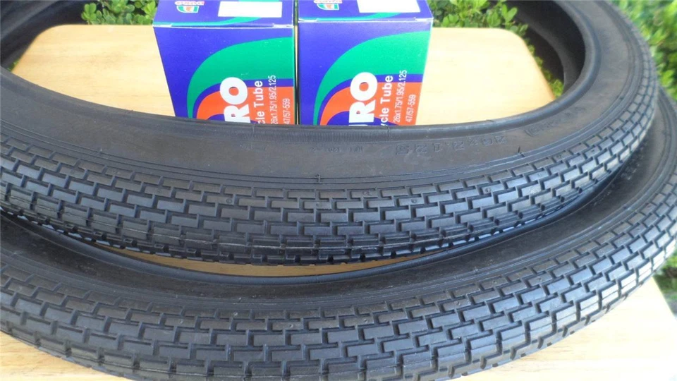 DURO 26” x 2.125 Beach Cruiser Bicycle Tires & 2 tubes Brick Pattern Black