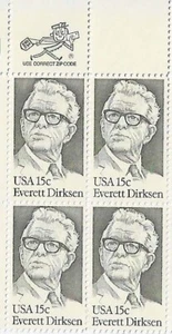 US Everett Dirksen 15c Stamp Zip Block of 4 Scott #1874 - Picture 1 of 1