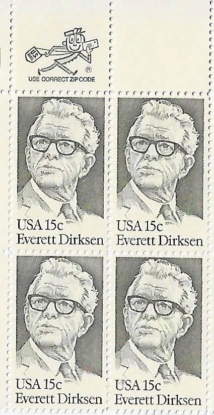 US Everett Dirksen 15c Stamp Zip Block of 4 Scott #1874 - Image 1 of 1