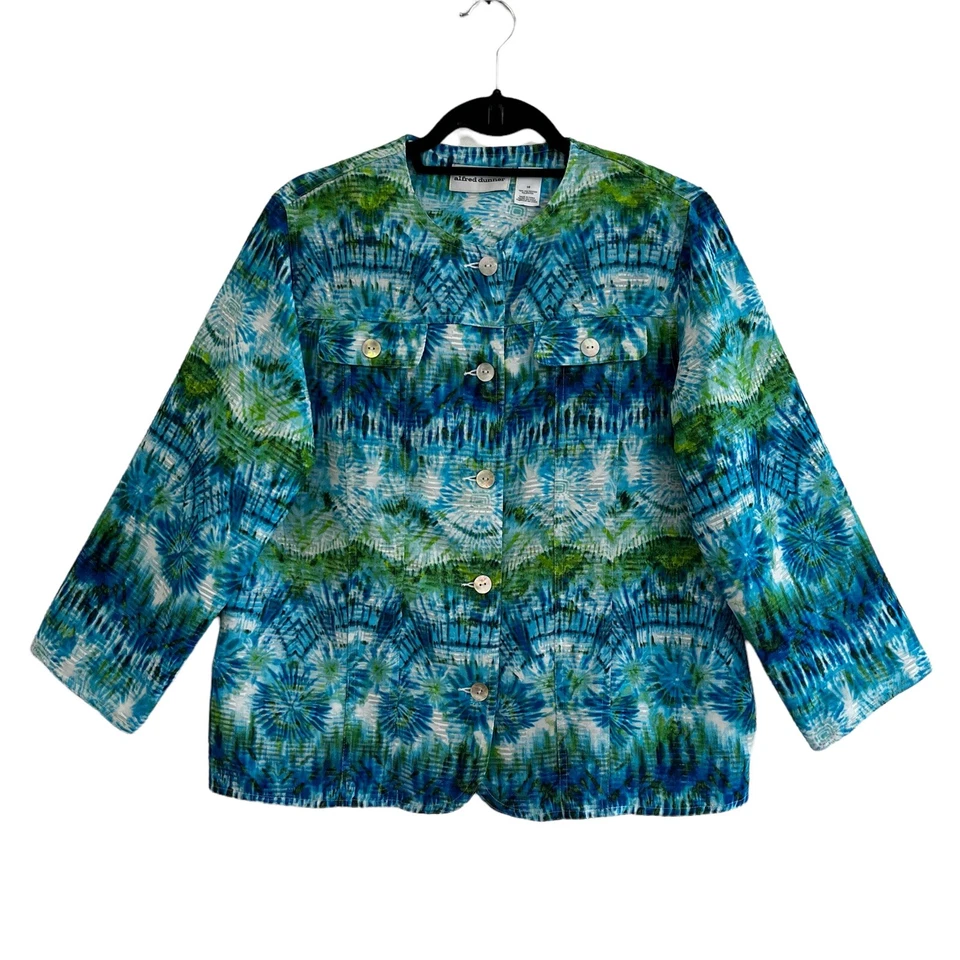 Alfred Dunner синий зеленый куртка размер 10 кнопка передние карманы - Изображение 1 из 4