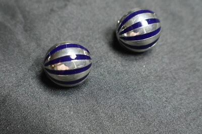 Tiffany & Co Blue Enamel Domed Sterling Silver Earrings Pierced Omega Back - Image 1 of 4