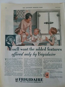 Frigidaire 1928 refrigerador pelirroja niña niños comiendo Frederic Stanley anuncio de arte - Imagen 1 de 1