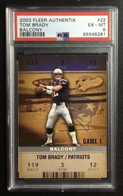 2003 fleer authentix #22 tom brady ; balcony /250 variation  PSA 6  (POP 2, 1^) - Image 1 of 3