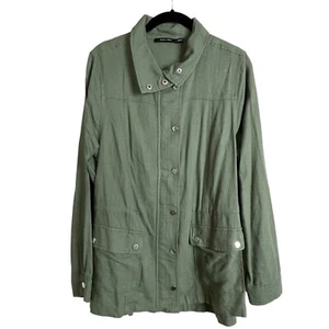Doe & Rae Shirt Jacket Size S Olive Green Zip Snap Down Long Sleeve Rayon Linen - Picture 1 of 5