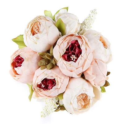 EZFLOWERY Artificial Peony Silk Flowers Arrangement Wedding Bouquet - Peach - Image 1 of 4