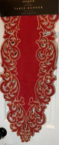 ENVOGUE CHRISTMAS TABLE RUNNER RED GOLD TRIM 14” X 70” NWT - Picture 1 of 1