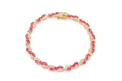 Ross Simons Gold Plated Sterling Silver 925 Lab-Created Ruby Bracelet 7.5" D7 - Image 1 of 4