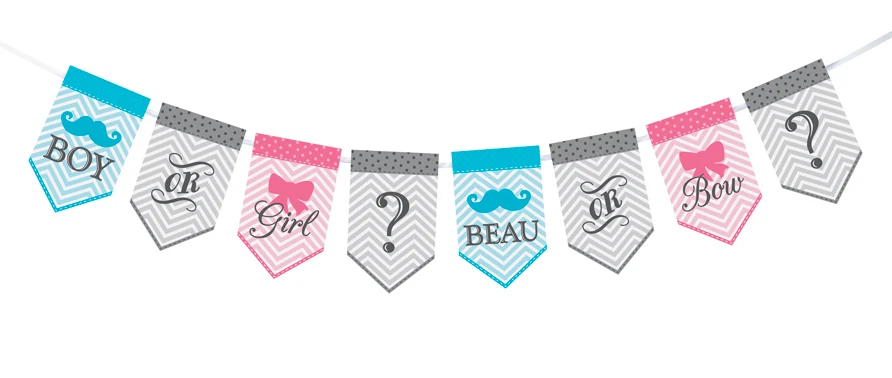 Gender Reveal Theme Baby Shower Bunting Banner Baby Shower Decoration - Imagem 1 de 1