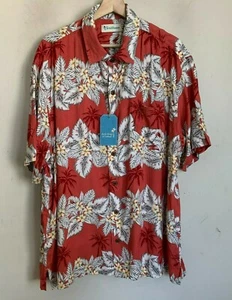 Roundtree Yorke Caribbean Shirt Red Floral Leaf Short Sleeve Button (2 Szs) NEW - Picture 1 of 8