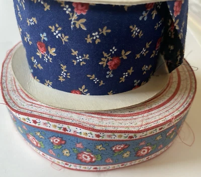 Cinta de tela floral vintage CALICO azul rosa 70+ yardas (2" y 1,25" de ancho) Foto 1 de 4