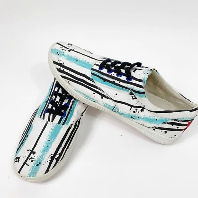 Zapatos de lona con cordones BUCKETFEET blancos negros azules Splash para mujer talla 8 Foto 1 de 4