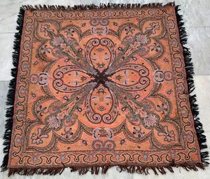 Vintage Hand Woven Paisley Shawl Women Shawl Woolen Textile 3x3 ft Free Ship - Picture 1 of 8