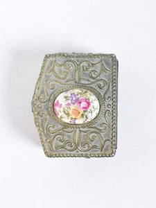 Jugendstil Metall Fuß Zinn Schmuck Schmuck Halter mit Porzellan Schmuck 3" - Bild 1 von 6
