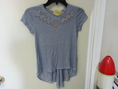 Speechless Girls' Top with Back Inset Hi Lo Hem Denim/Ivory, Size Medium - Image 1 of 3