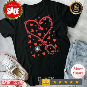 Heart Stethoscope Cute Love Nursing Valentines Day Nurse T-Shirt Unisex T-shirt. - Picture 1 of 14