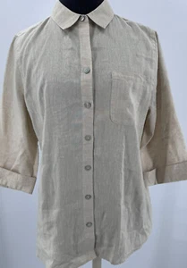NEW NWT Chico’s Blouse Linen Foil Metallic 3/4 Sleeve Gold Size 1 MSRP $89 - Picture 1 of 3
