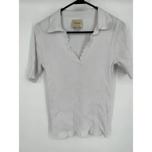 Elie Tahari White Scallop Edge Short Sleeve Top Size Large - Imagen 1 de 5