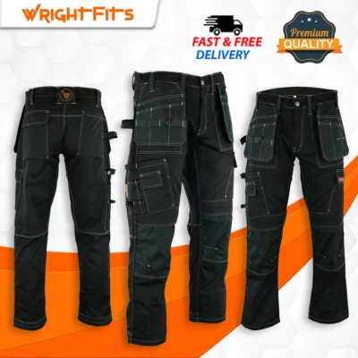 Mens Cargo Combat Work Trousers By WrightFits W:32-L31 With Knee Pad Pockets DTB