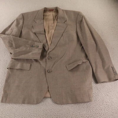VTG Matka Jacket L Brown Prince of Wales Check 100% Silk Blazer Sport Coat 44R - Image 1 of 4