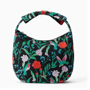 NEW KATE SPADE Floral Green Garden Bird Pattern Hobo Bow Shoulder Bag purse - Picture 1 of 10