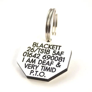 Engraved lightweight durable Plastic Dog ID tag Medium octagonal 27 mm 7 colours - Picture 1 of 8