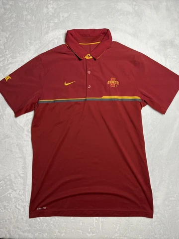 Nike Iowa State Cyclones Polo Shirt Mens M Medium Short Sleeve Red Dri-Fit Golf Cover