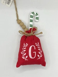 NEW SANTA BAG GREEN CANDY CANE INITIAL LETTER G MONOGRAM ORNAMENT FREE SHIP - Picture 1 of 1