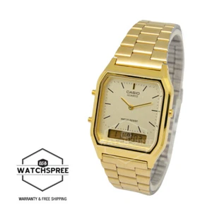 Casio Vintage Style Gold Ion Plated S.Steel Band Watch AQ230GA-9D AQ-230GA-9D - Picture 1 of 2