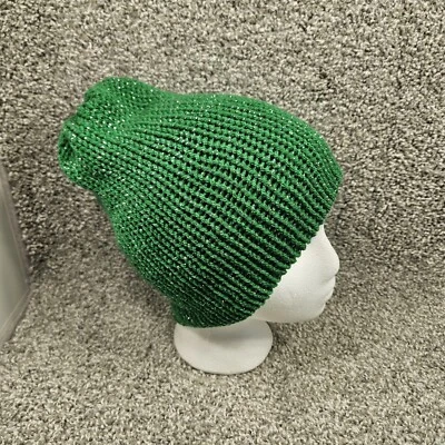 Gorro Tejido Hecho a Mano Toque Tobogán Talla M Verde/Plateado Cálido Invierno Elástico Foto 1 de 4