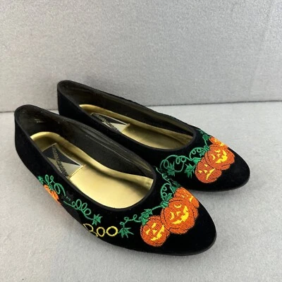 Zapatos planos vintage Mootsies Tootsies Halloween bordados calabazas boo negros Foto 1 de 4