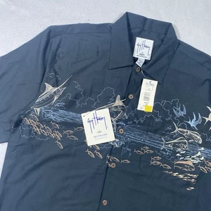 Guy Harvey NEU Herren Größe Medium AFTCO Bluewater schwarz Knopf Fisch Hawaiihemd - Bild 1 von 11
