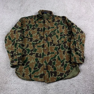 VINTAGE Woolrich Shirt Mens Large Green Camo Wool Duck Frog Skin Flannel Hunting - Image 1 of 4