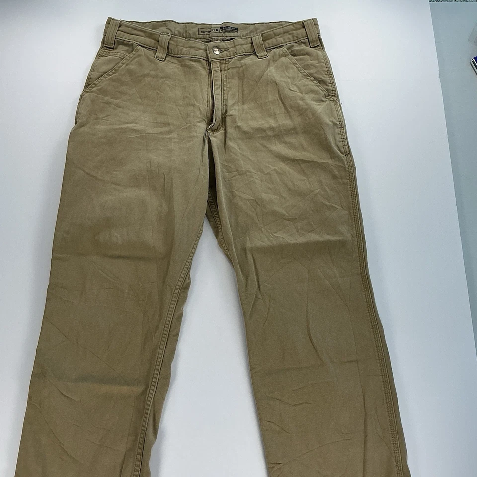 Carhartt Men's Relaxed Fit Rugged Flex Canvas Work Pants 35x28 Tan - Image 1 of 4