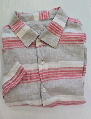 Tasso Elba Shirt 100% Linen Grey Red Short Sleeve Button Up Casual Adult Mens XL - Image 1 of 4