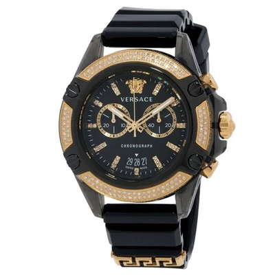Relógio masculino Versace Icon cronógrafo ativo quartzo diamante mostrador preto VEZ701723 - Imagem 1 de 3