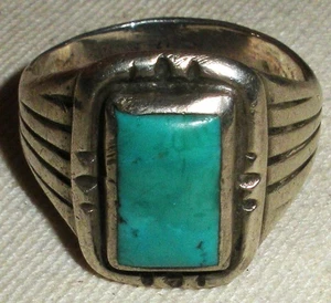 VINTAGE NAVAJO TURQUOISE STERLING SILVER RING SIZE 12 vafo - Picture 1 of 7