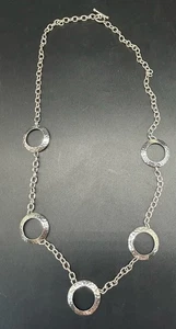 925 Sterling Silver Vintage Hammered Circle Link Chain Necklace Signed AHM 30” - Picture 1 of 7
