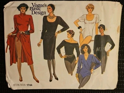Vogue 1744 Basic Design '86 Bodysuit 5 Styles Neckline Var. & Skirt Sz 14 UNCUT  - Image 1 of 4