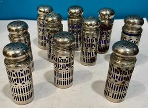 5 pares de saleros y pimenteros vintage plateados con chaqueta azul cobalto patente 1014132 - Imagen 1 de 9