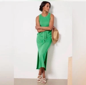 Michael Stars Green Solange Midi Dress Small S Tie Waist Sleeveless Jersey Slit - Bild 1 von 10