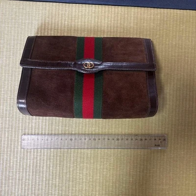 Bolso de Mano Gucci Línea Jerez Cuero Gamuza Marrón Verde Rayas De Colección Foto 1 de 4