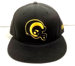 Vintage LA Rams New Era 59 Fifty Fitted 7 1/2 NFL Baseball Cap/hat black & gold - Picture 1 of 8